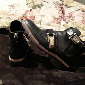 ALDO Moto style short boot with gold buckles